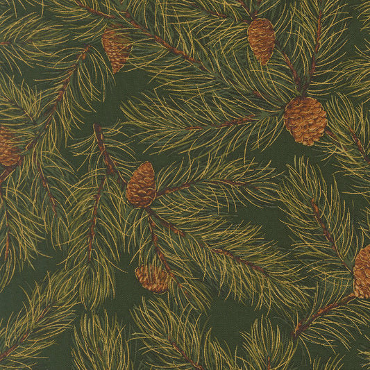 Merry Manor Metallic Pine Christmas Pine Cones Evergreen by Moda Fabrics for Moda Fabrics 33863-13M