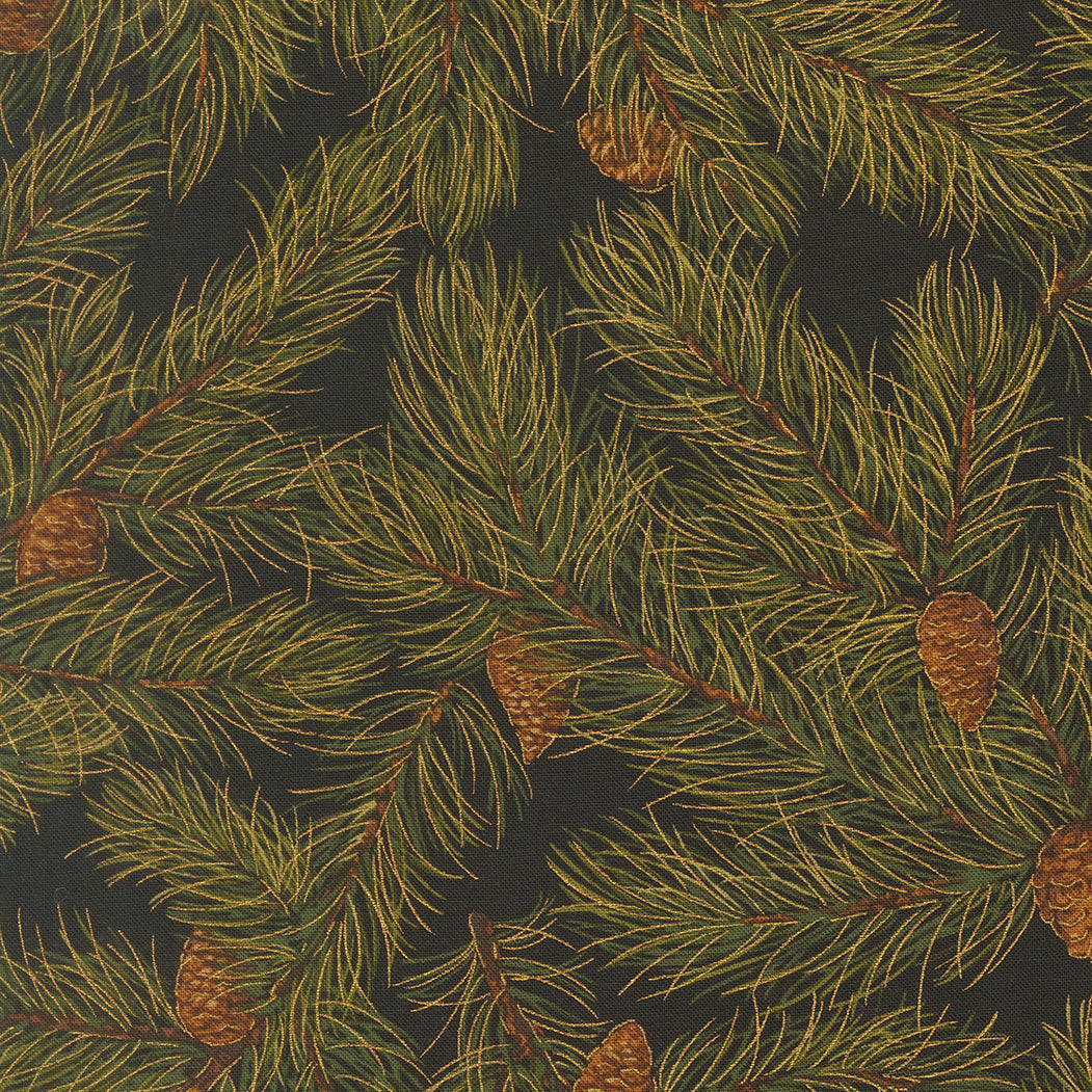 Merry Manor Metallic Pine Christmas Pine Cones Ebony by Moda Fabrics for Moda Fabrics 33863-14M