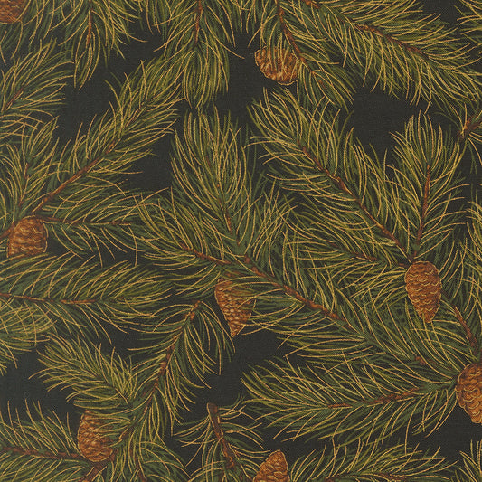 Merry Manor Metallic Pine Christmas Pine Cones Ebony by Moda Fabrics for Moda Fabrics 33863-14M