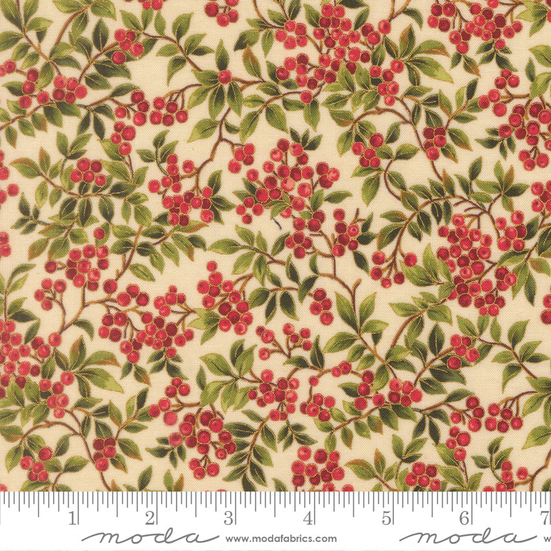 Merry Manor Metallic Hollyberry Christmas Berries Cream by Moda Fabrics for Moda Fabrics 33864-11M scale