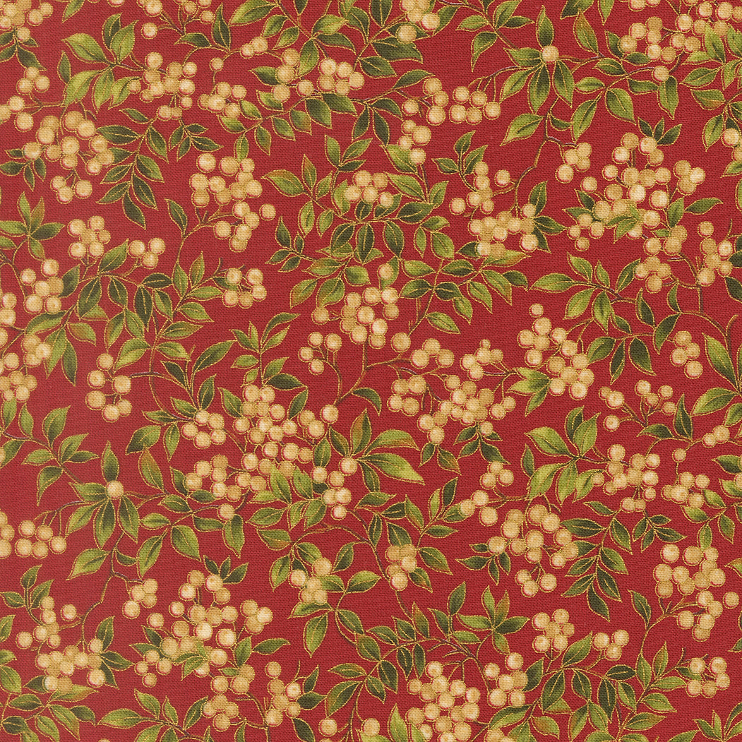 Merry Manor Metallic Hollyberry Christmas Berries Crimson by Moda Fabrics for Moda Fabrics 33864-12M