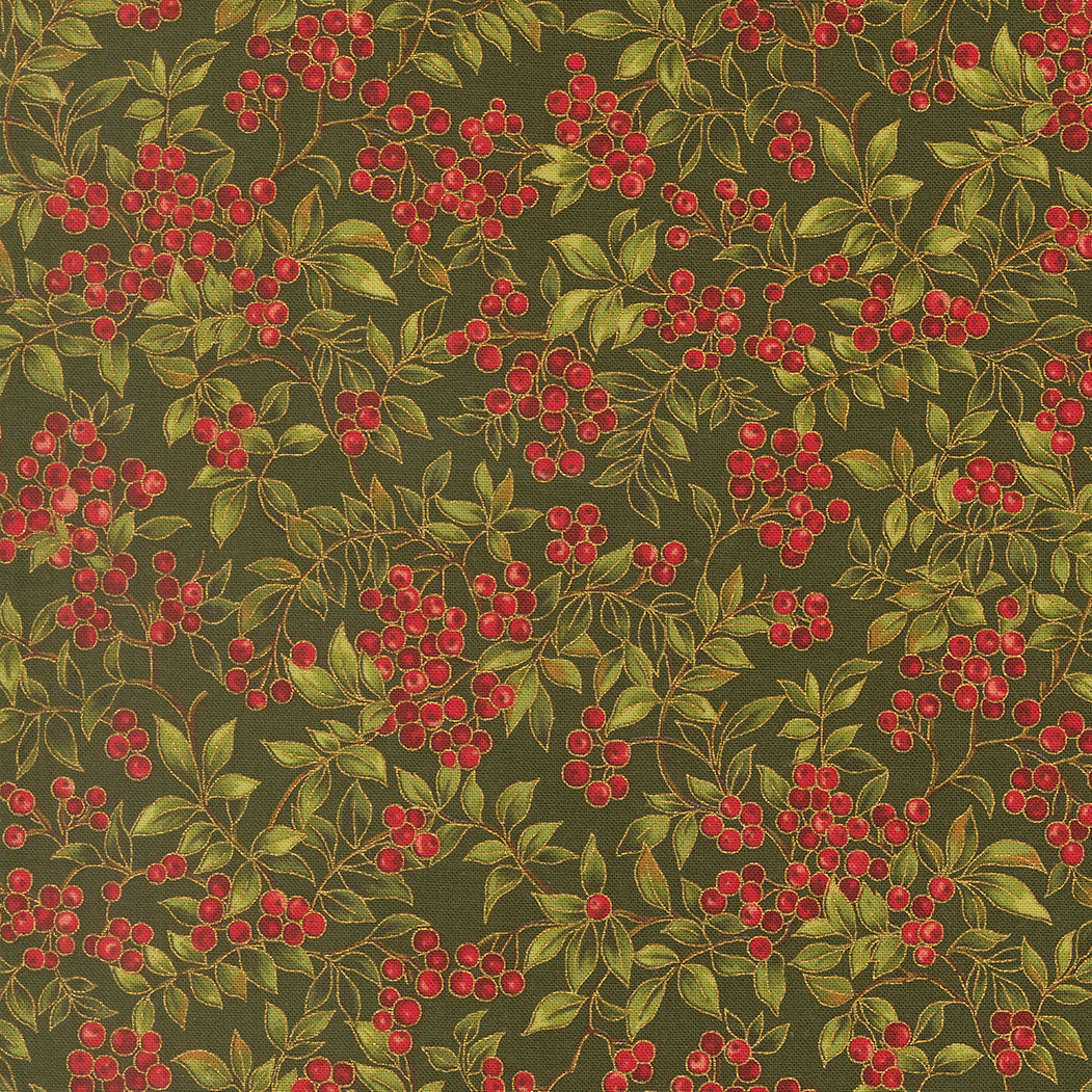 Merry Manor Metallic Hollyberry Christmas Berries Evergreen by Moda Fabrics for Moda Fabrics 33864-13M