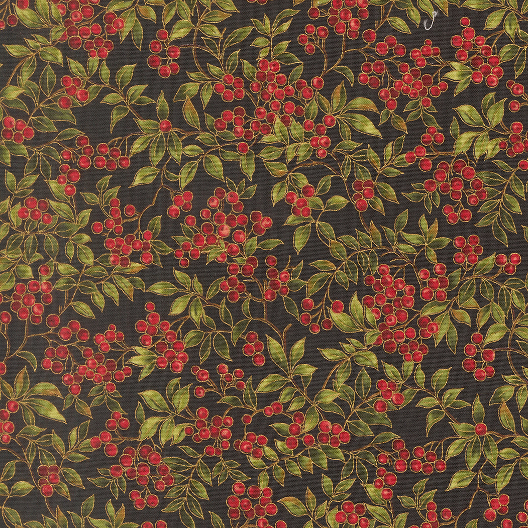 Merry Manor Metallic Hollyberry Christmas Berries Ebony by Moda Fabrics for Moda Fabrics 33864-14M