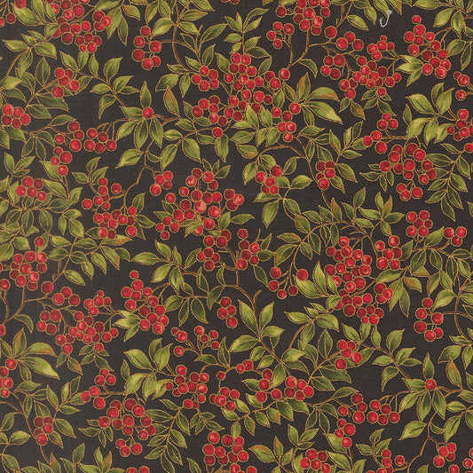 Merry Manor Metallic Hollyberry Christmas Berries Ebony by Moda Fabrics for Moda Fabrics 33864-14M
