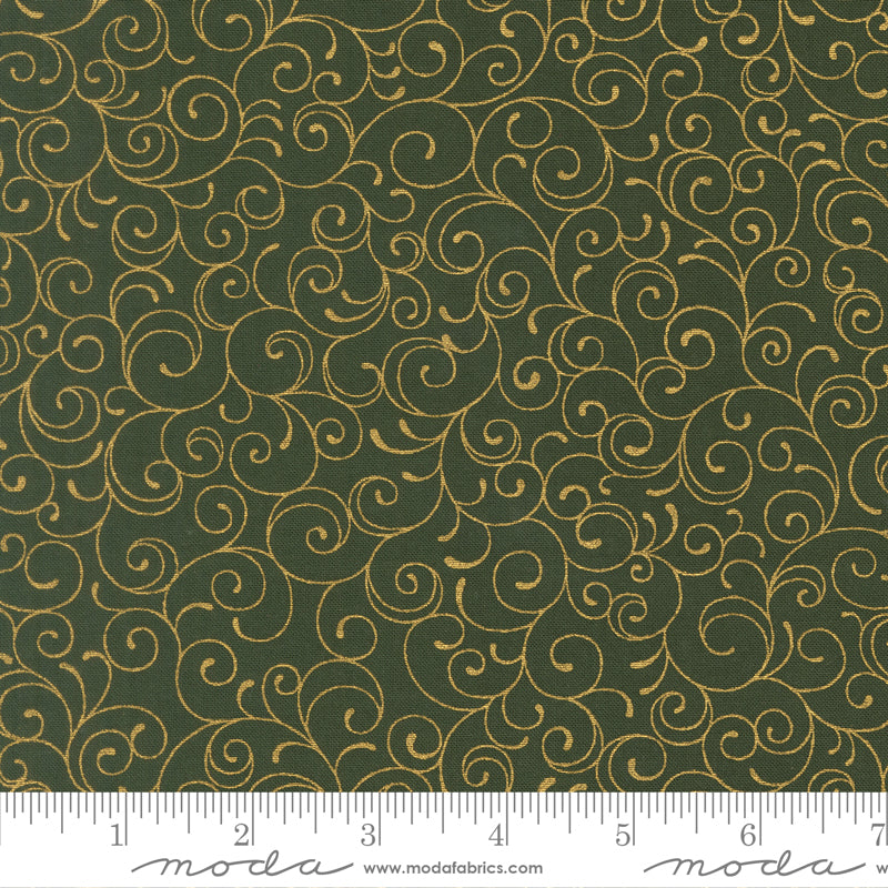 Merry Manor Metallic Swirl Blenders Evergreen by Moda Fabrics for Moda Fabrics 33865-13M scale