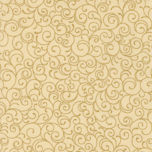 Merry Manor Metallic Swirl Blenders Cream by Moda Fabrics for Moda Fabrics 33865-11M