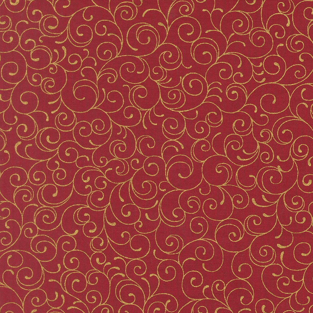 Merry Manor Metallic Swirl Blenders Crimson by Moda Fabrics for Moda Fabrics 33865-12M