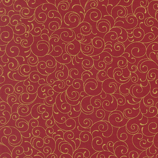 Merry Manor Metallic Swirl Blenders Crimson by Moda Fabrics for Moda Fabrics 33865-12M