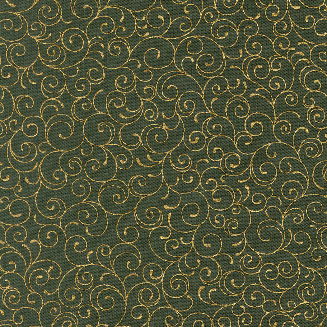 Merry Manor Metallic Swirl Blenders Evergreen by Moda Fabrics for Moda Fabrics 33865-13M