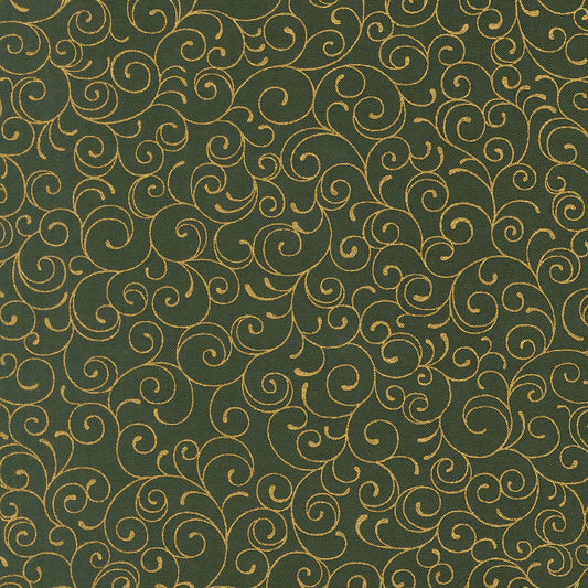 Merry Manor Metallic Swirl Blenders Evergreen by Moda Fabrics for Moda Fabrics 33865-13M