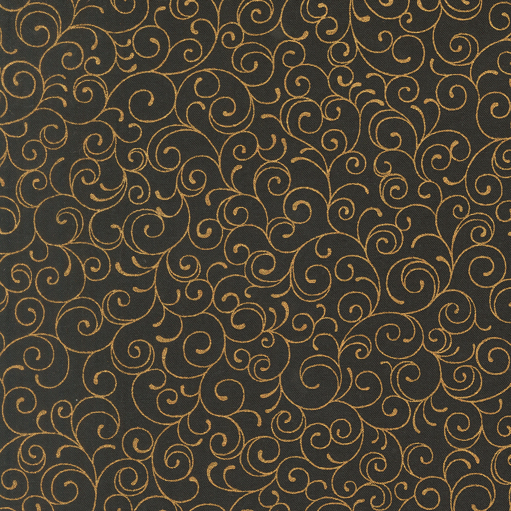 Merry Manor Metallic Swirl Blenders Ebony by Moda Fabrics for Moda Fabrics 33865-14M