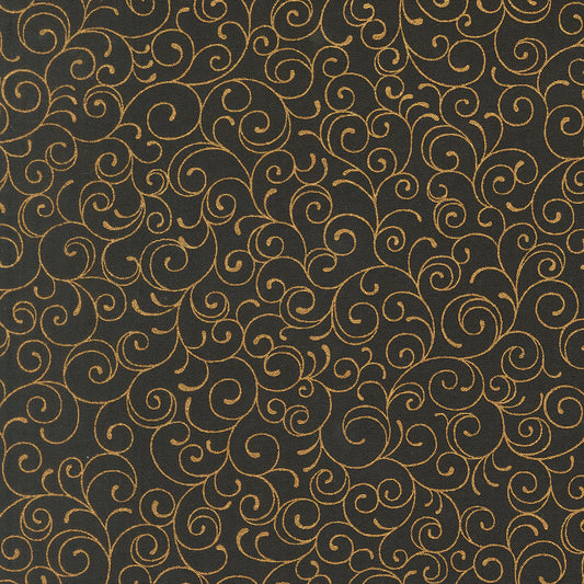 Merry Manor Metallic Swirl Blenders Ebony by Moda Fabrics for Moda Fabrics 33865-14M