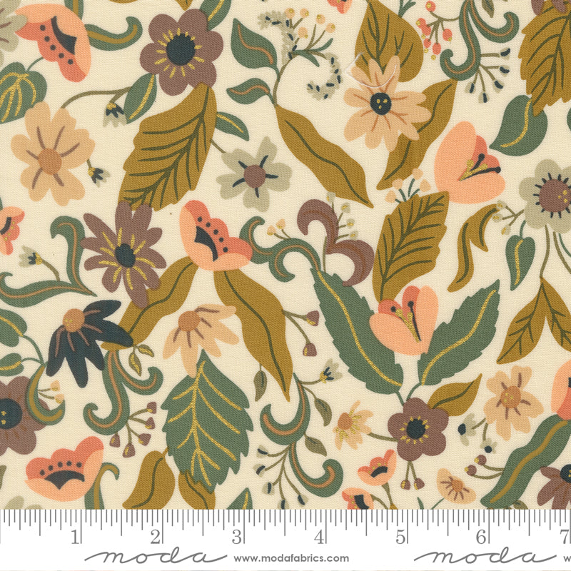 Sunlit Ruins Violet Haze Florals Metallic Cream scale