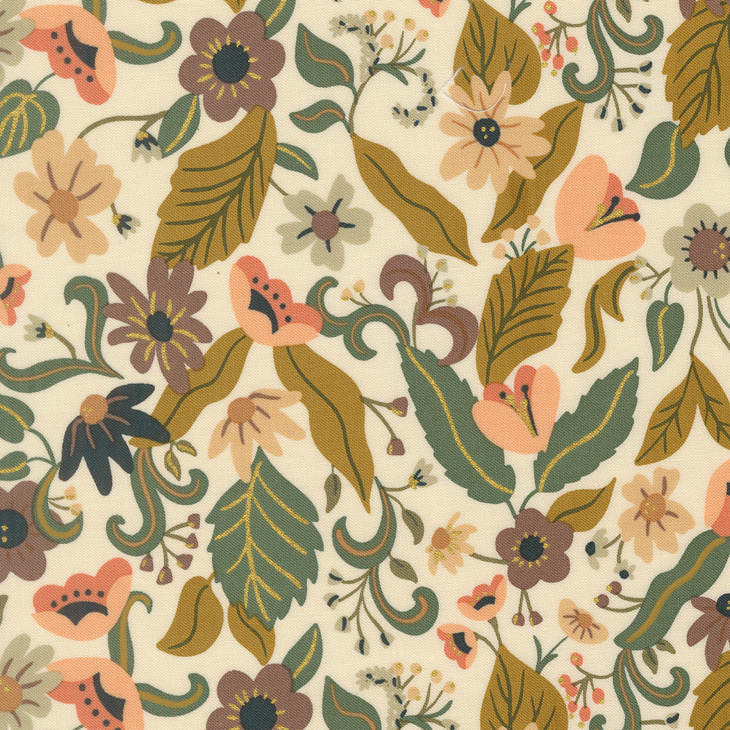 Sunlit Ruins Violet Haze Florals Metallic Cream by Jessica Rose for Moda