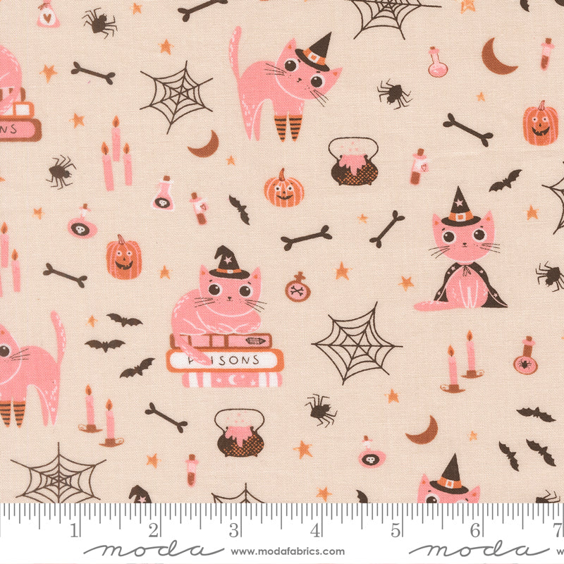 Purrs And Boos Cats Novelty Moonbeam by Elena Amo for Moda Fabrics 39060-11 scale