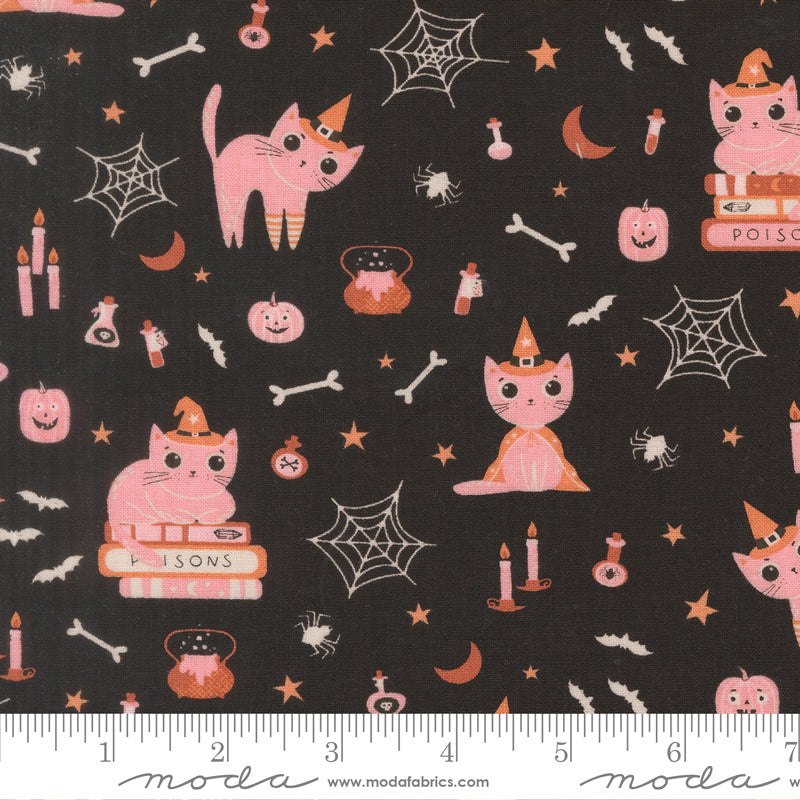 Purrs And Boos Cats Novelty Black Cat by Elena Amo for Moda Fabrics 39060-16 scale
