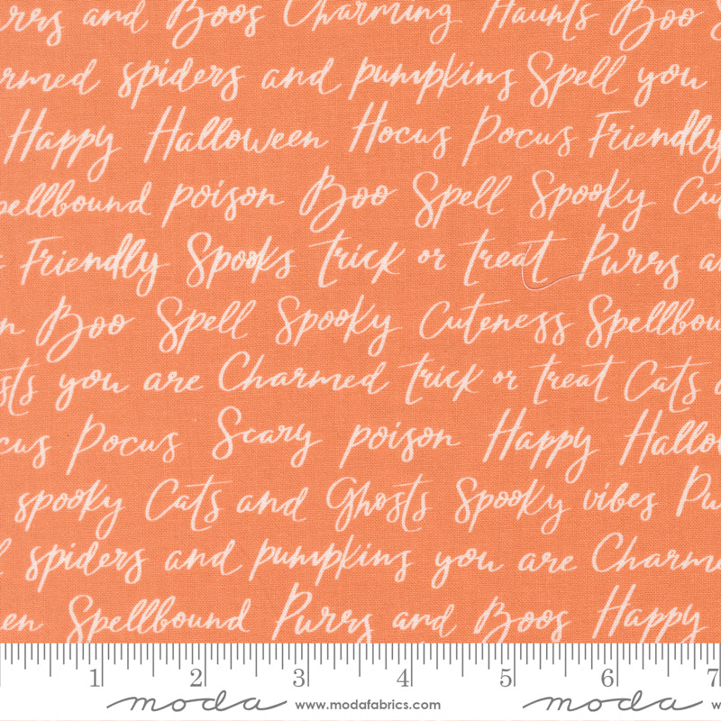 Purrs And Boos Happy Halloween Lettering Text and Words Pumpkin by Elena Amo for Moda Fabrics 39062-14 scale