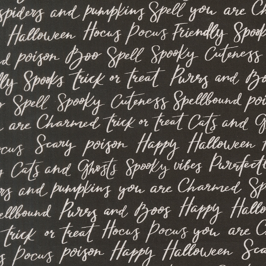 Purrs And Boos Happy Halloween Lettering Text and Words Black Cat by Elena Amo for Moda Fabrics 39062-16