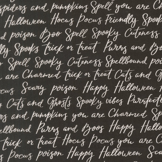Purrs And Boos Happy Halloween Lettering Text and Words Black Cat by Elena Amo for Moda Fabrics 39062-16