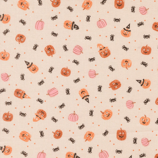 Purrs And Boos Friendly Pumpkin and Spiders Novelty Moonbeam by Elena Amo for Moda Fabrics 39064-11