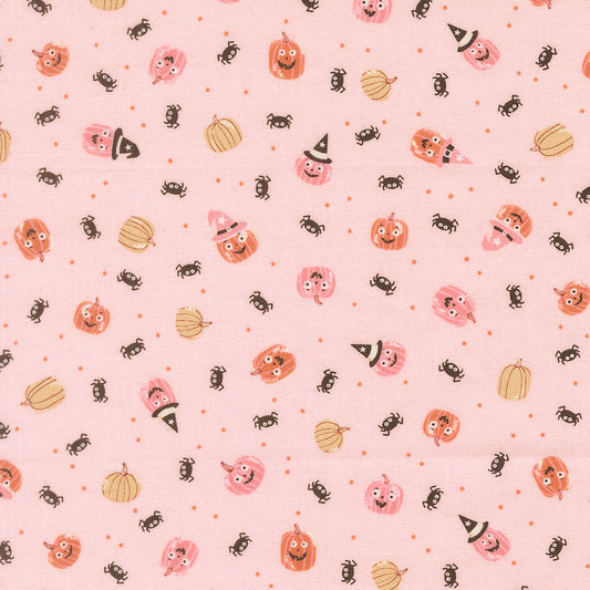 Purrs And Boos Friendly Pumpkin and Spiders Novelty Purrfect Pink by Elena Amo for Moda Fabrics 39064-12