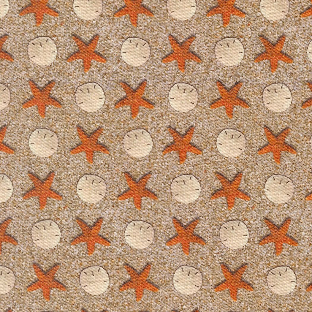 Saltwater Multi Sandy Beach Novelty Sand Dollar Starfish yardage