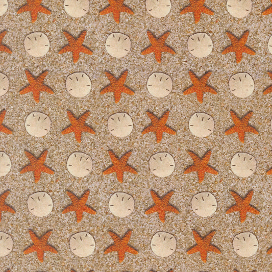Saltwater Multi Sandy Beach Novelty Sand Dollar Starfish yardage