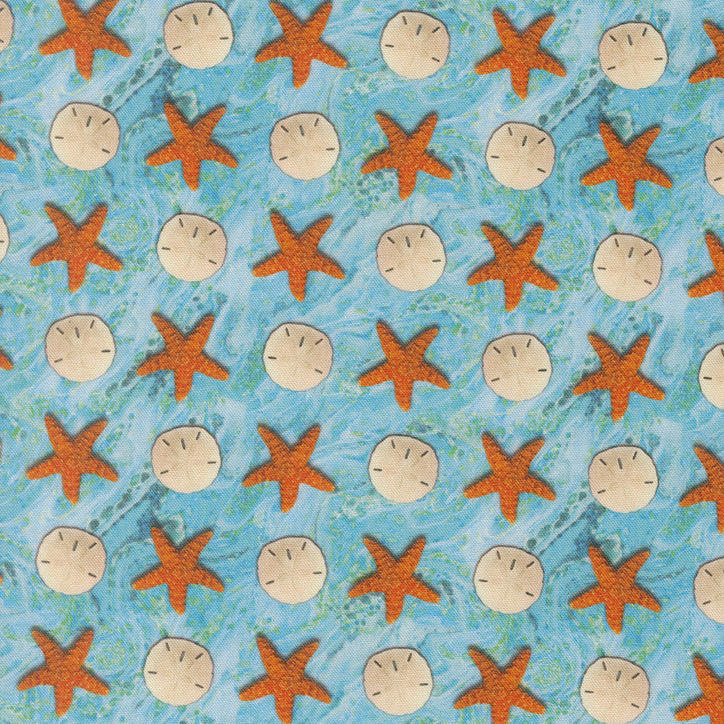 Saltwater Aqua Sandy Beach Novelty Sand Dollar Starfish yardage