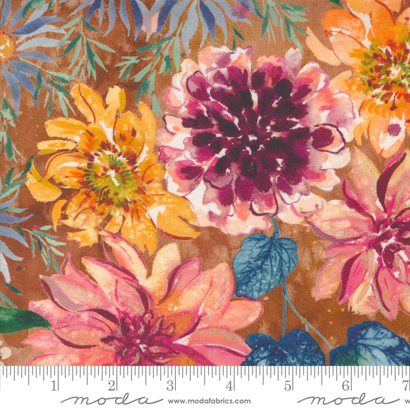 Floribunda Retro Harvest Large Floral Watercolor Sunflowers Amber by Create Joy Project for Moda Fabrics 39800-16 scale