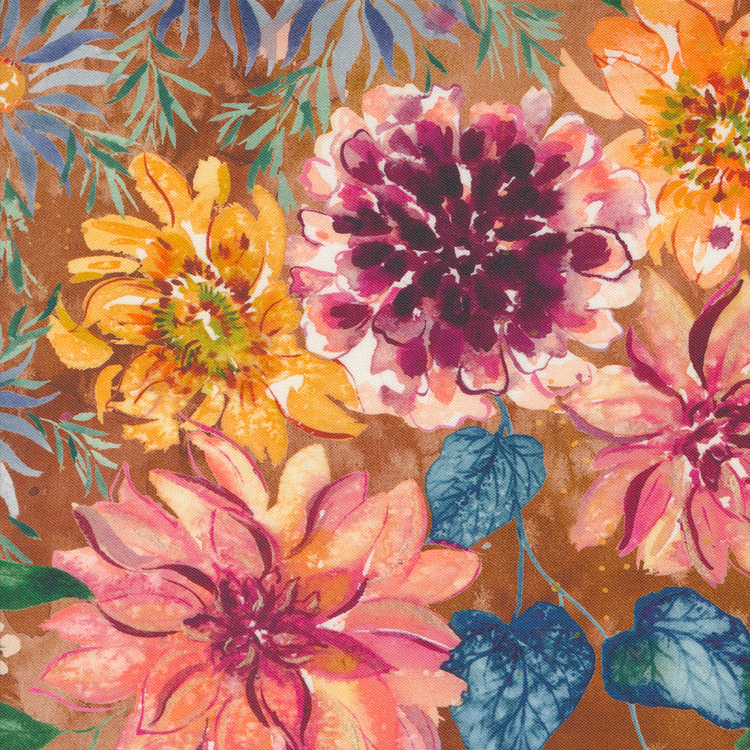 Floribunda Retro Harvest Large Floral Watercolor Sunflowers Amber by Create Joy Project for Moda Fabrics 39800-16