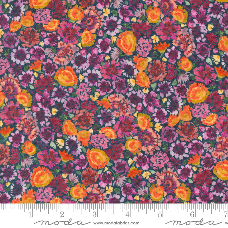 Floribunda Autumn Daze Small Floral Watercolor Autumn Fall Midnight by Create Joy Project for Moda Fabrics 39809-12 scale