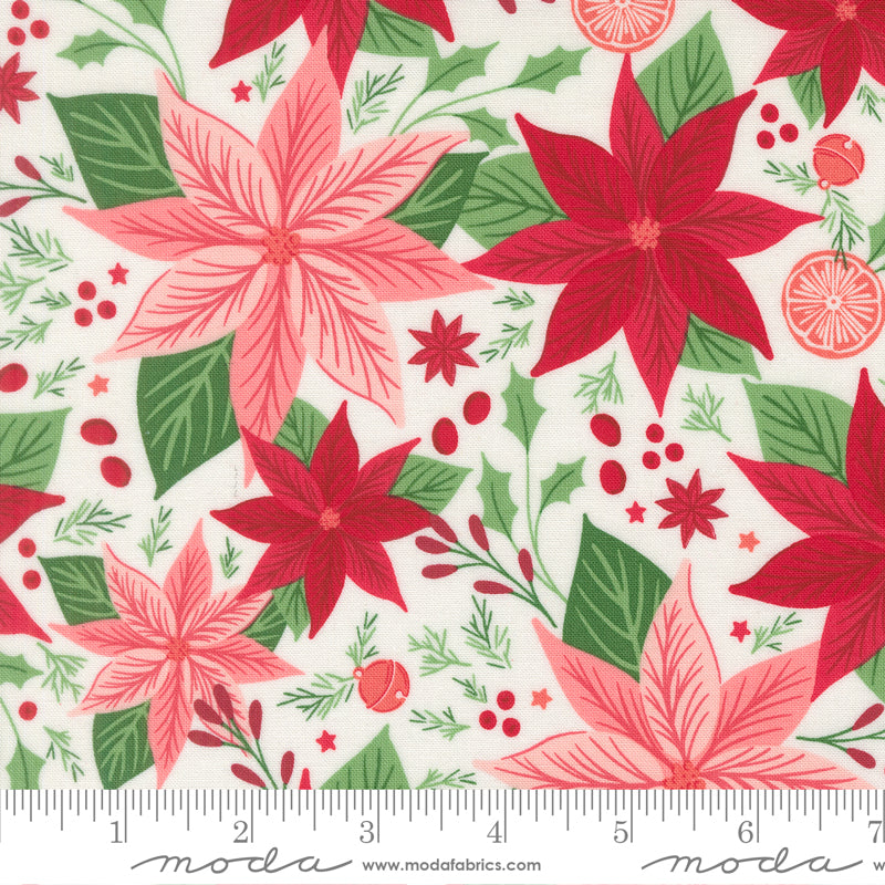 Merrily On High Florals Poinsettia Snow by Sweetfire Road for Moda Fabrics 43210-11 scale