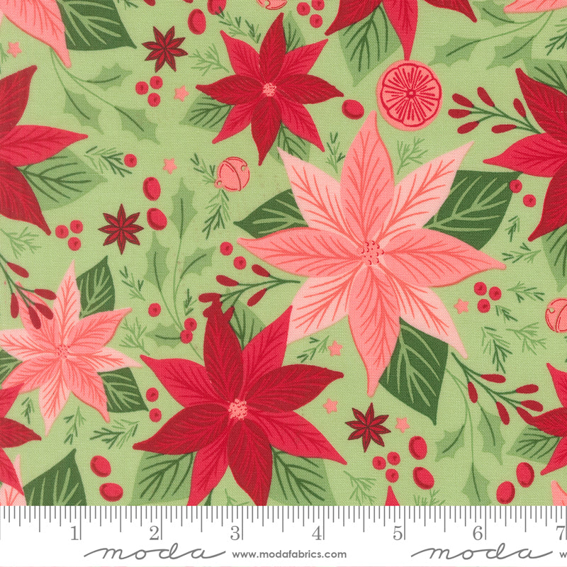 Merrily On High Florals Poinsettia Evergreen by Sweetfire Road for Moda Fabrics 43210-15 scale