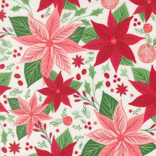 Merrily On High Florals Poinsettia Snow by Sweetfire Road for Moda Fabrics 43210-11