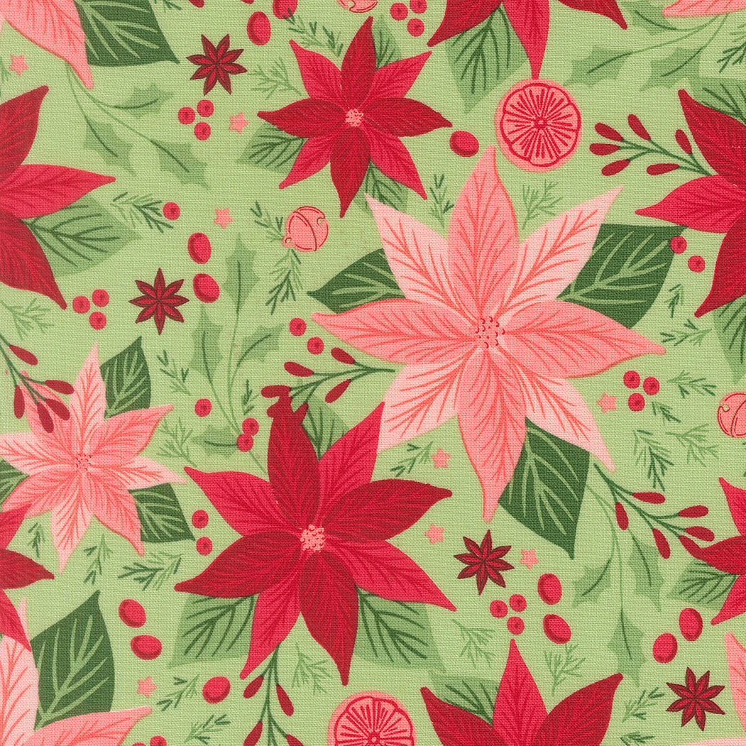 Merrily On High Florals Poinsettia Evergreen by Sweetfire Road for Moda Fabrics 43210-15