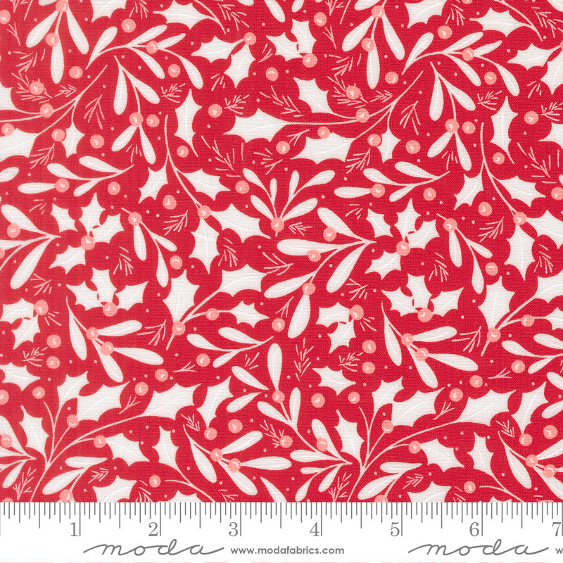 Merrily On High Winter Berries Christmas Holly Christmas Red by Sweetfire Road for Moda Fabrics 43211-13 scale
