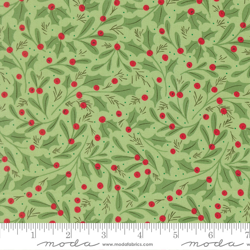 Merrily On High Winter Berries Christmas Holly Evergreen by Sweetfire Road for Moda Fabrics 43211-15 scale