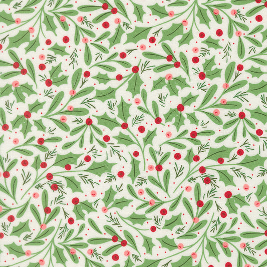 Merrily On High Winter Berries Christmas Holly Snow by Sweetfire Road for Moda Fabrics 43211-11