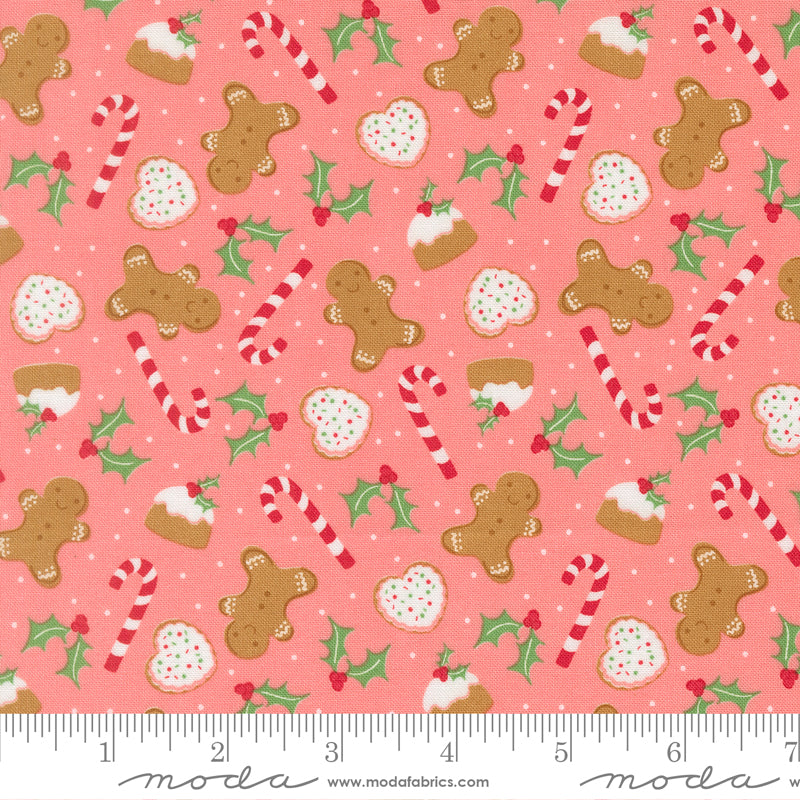 Merrily On High Sweet Treats Novelty Gingerbread Candycane Holly Blush by Sweetfire Road for Moda Fabrics 43212-12 scale