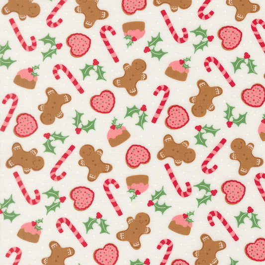 Merrily On High Sweet Treats Novelty Gingerbread Candycane Holly Snow by Sweetfire Road for Moda Fabrics 43212-11