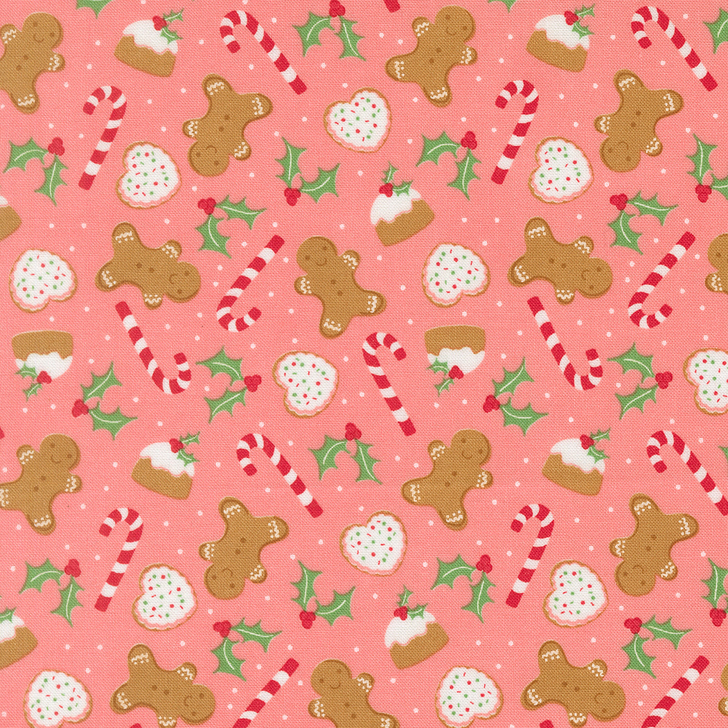 Merrily On High Sweet Treats Novelty Gingerbread Candycane Holly Blush by Sweetfire Road for Moda Fabrics 43212-12