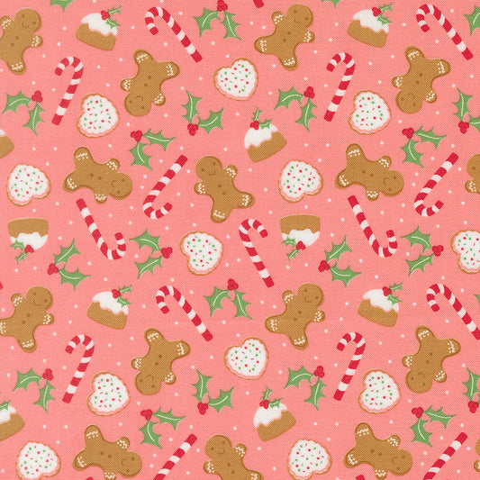 Merrily On High Sweet Treats Novelty Gingerbread Candycane Holly Blush by Sweetfire Road for Moda Fabrics 43212-12