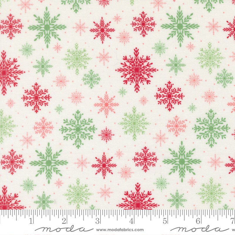 Merrily On High Softly Snowing Christmas Snowflake Snow by Sweetfire Road for Moda Fabrics 43214-11 scale