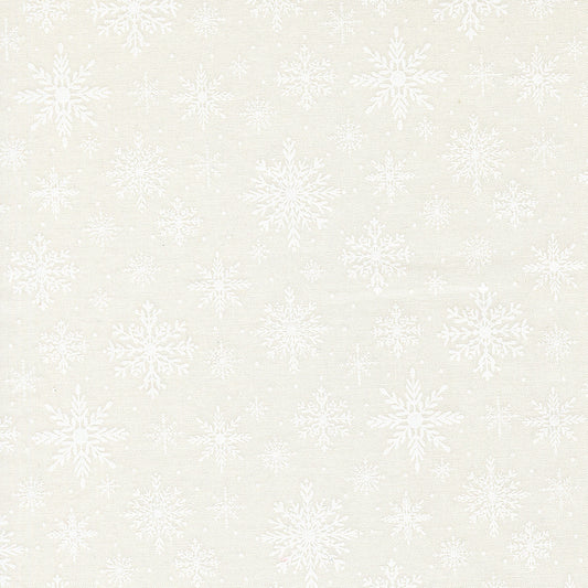 Merrily On High Softly Snowing Christmas Snowflake Snow White by Sweetfire Road for Moda Fabrics 43214-21