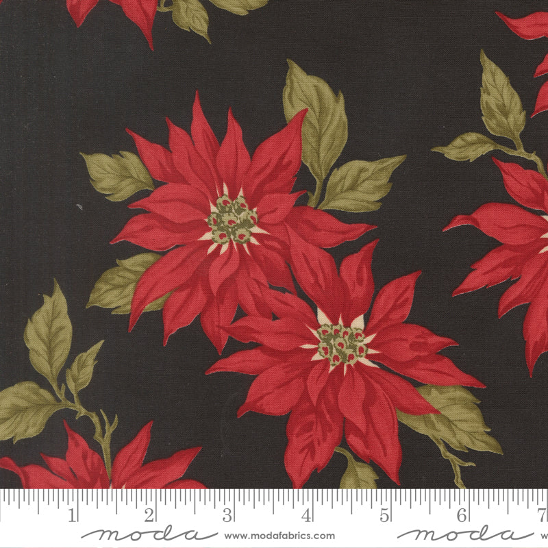 Candlelight Christmas Poinsettia Florals Ebony by 3 Sisters for Moda Fabrics