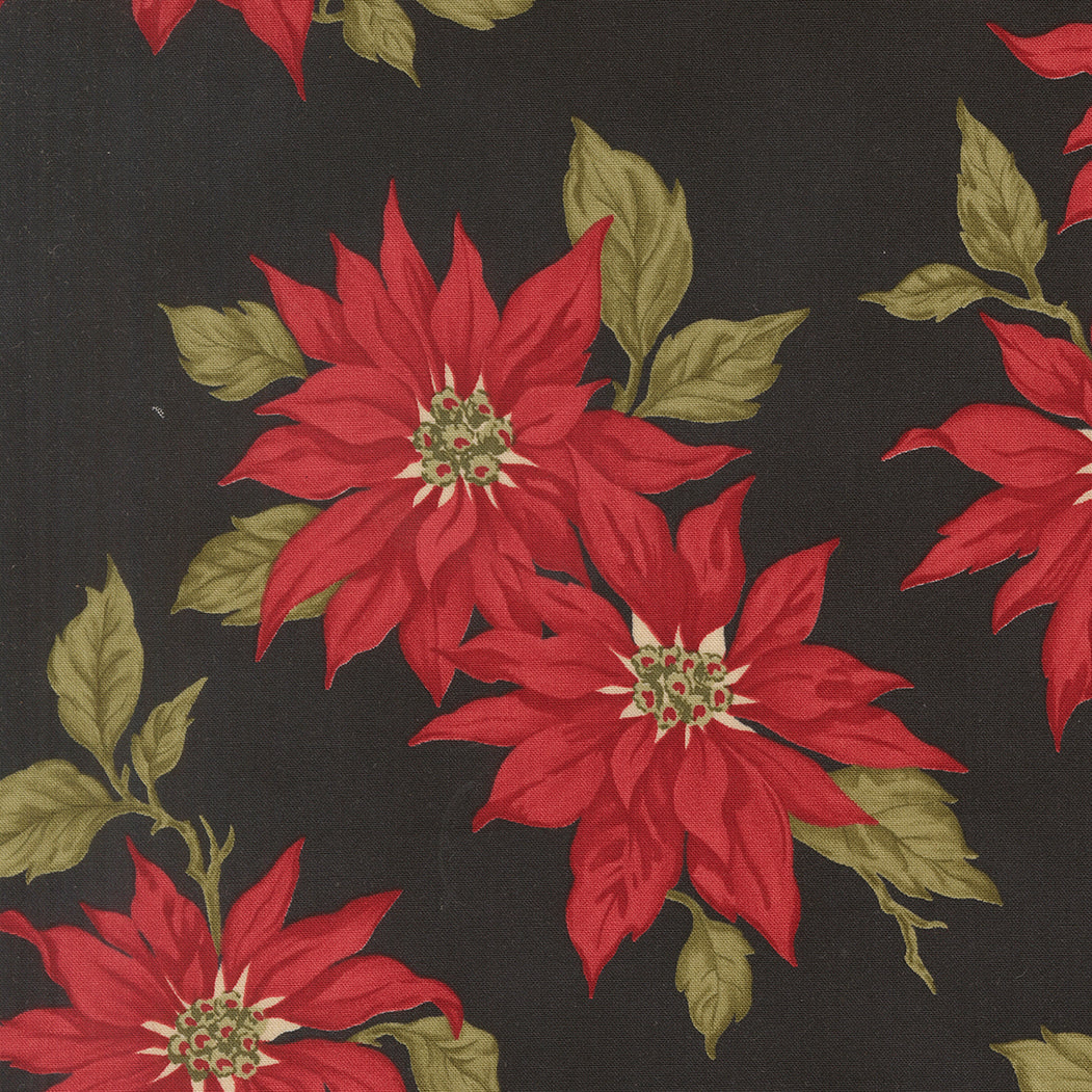 Candlelight Christmas Poinsettia Florals Ebony by 3 Sisters for Moda Fabrics