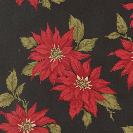 Candlelight Christmas Poinsettia Florals Ebony by 3 Sisters for Moda Fabrics
