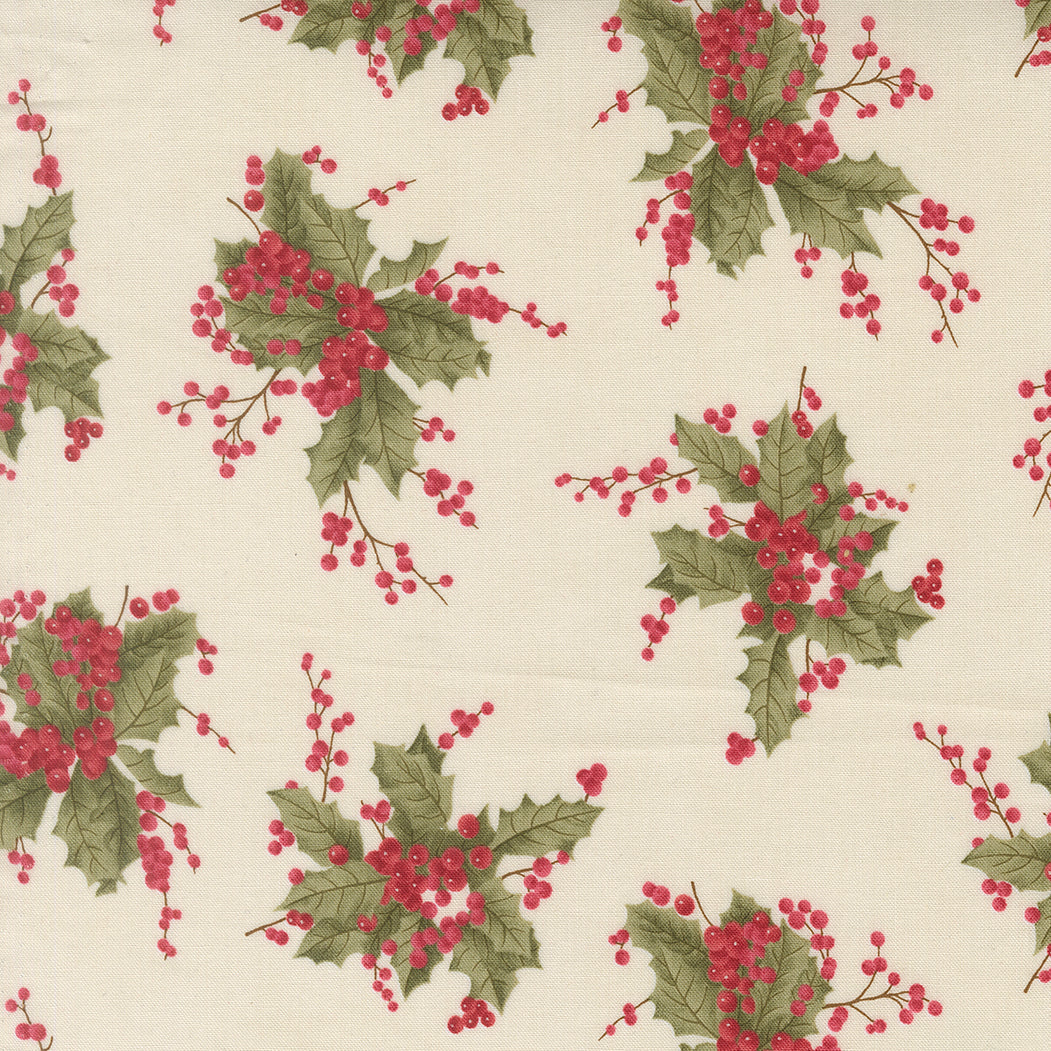 Candlelight Christmas Holly Berrie Christmas Cream by 3 Sisters for Moda Fabrics