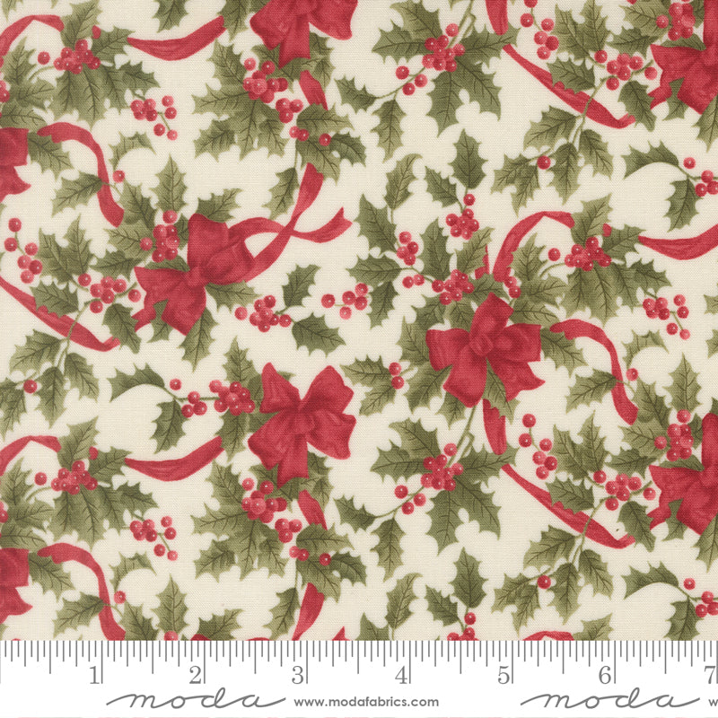 Candlelight Christmas Christmas Bows and Holly Berries Cream by 3 Sisters for Moda Fabrics
