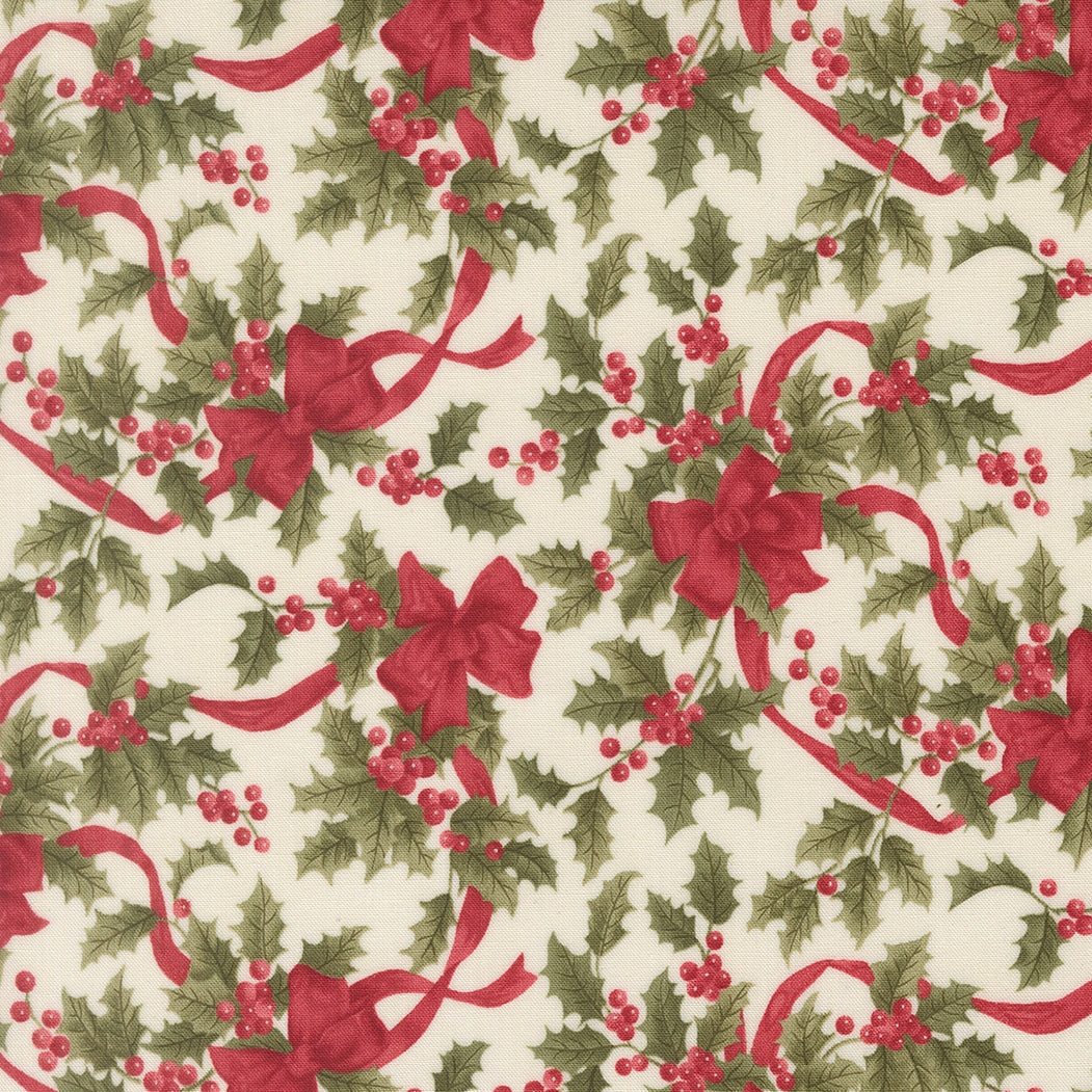 Candlelight Christmas Christmas Bows and Holly Berries Cream by 3 Sisters for Moda Fabrics